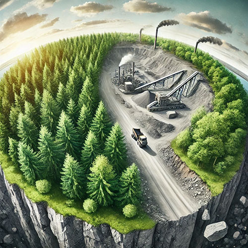 Grafik eines Steinbruchs mit drastischer Abbruchkante